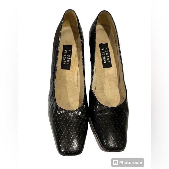 Stuart Weitzman Croc Embossed Black Heels/Pumps size 8.5 AA - Picture 2 of 12